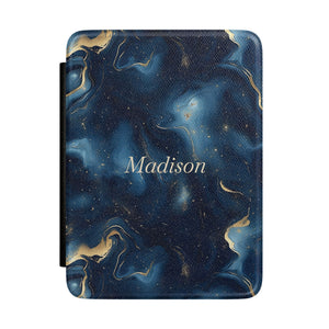 Personalized Navy & Gold Marble Kindle Case — Debossed Name