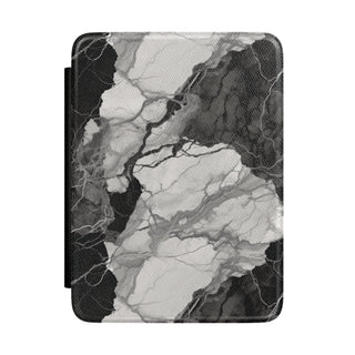 Black and white marble Kindle case — high-contrast veined stone on vegan leather