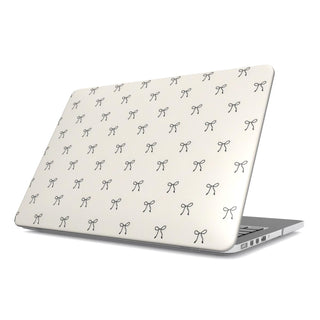 Black Bows MacBook case — hard-shell laptop cover, angled lid view
