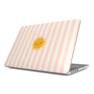 Sunshine Stripe MacBook case — hard-shell laptop cover, angled lid view
