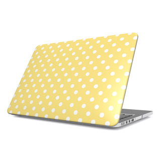 Buttermilk Dot MacBook case — hard-shell laptop cover, angled lid view
