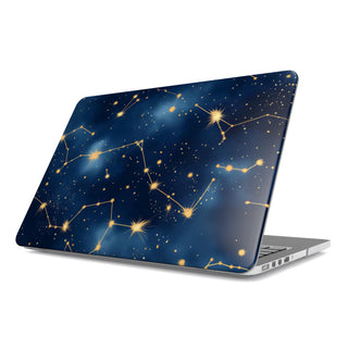 Celestial Constellations MacBook case — hard-shell laptop cover, angled lid view