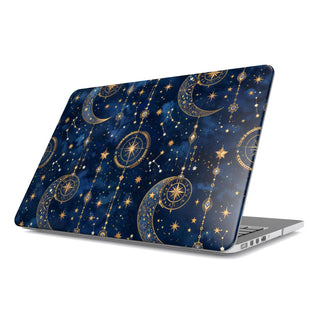Celestial Tarot MacBook case — hard-shell laptop cover, angled lid view
