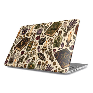 Herbalist's Apothecary MacBook case — hard-shell laptop cover, angled lid view