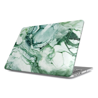 Jade Marble MacBook case — hard-shell laptop cover, angled lid view