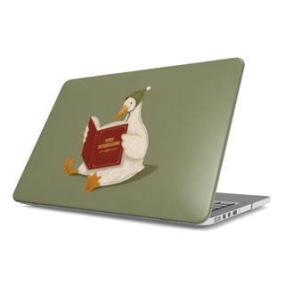 Reading Duck MacBook case — hard-shell laptop cover, angled lid view