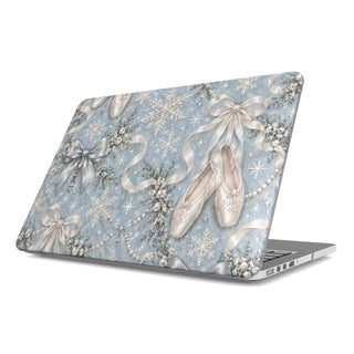 Winter Ballet MacBook case — hard-shell laptop cover, angled lid view