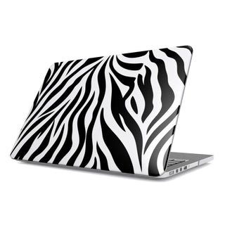 Zebra Stripe MacBook case — hard-shell laptop cover, angled lid view