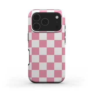 Rose & White Checkerboard phone case – MagSafe iPhone case, front view