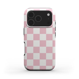 Pink & White Checkerboard phone case – MagSafe iPhone case, front view