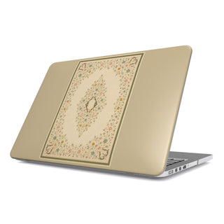 Antique Book Cover MacBook case — hard-shell laptop cover, angled lid view