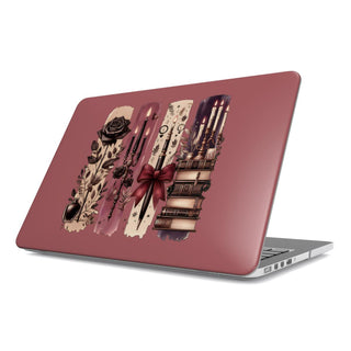 Dark Academia MacBook case — hard-shell laptop cover, angled lid view