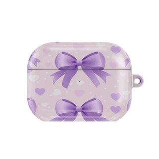 Lilac Bows & Hearts AirPods case — hard-shell earbuds cover, closed front view