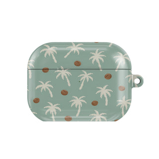 Palm Tree AirPods case — hard-shell earbuds cover, closed front view