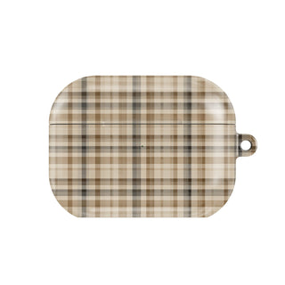Neutral Tartan AirPods case — hard-shell earbuds cover, closed front view
