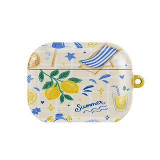 Summer Seaside AirPods case — hard-shell earbuds cover, closed front view