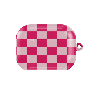 Cherry Checkerboard AirPods case — hard-shell earbuds cover, closed front view