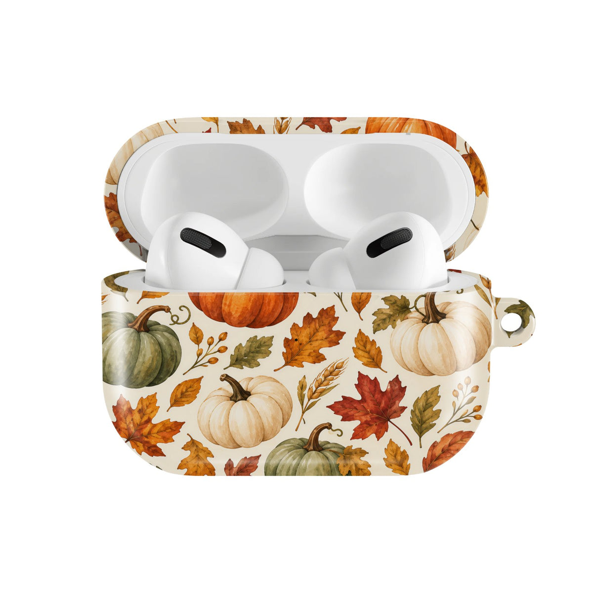 Pumpkin Patch AirPods case — hard-shell earbuds cover, open front view