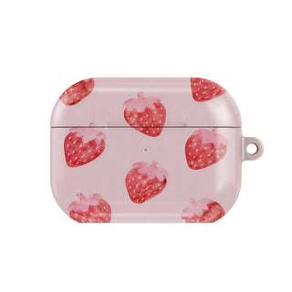Watercolor Strawberry AirPods case — hard-shell earbuds cover, closed front view