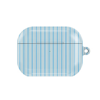 Blue Ticking Stripe AirPods case — hard-shell earbuds cover, closed front view