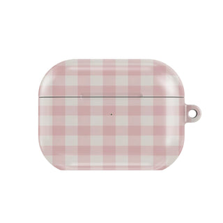 Pink Cottage Gingham AirPods case — hard-shell earbuds cover, closed front view