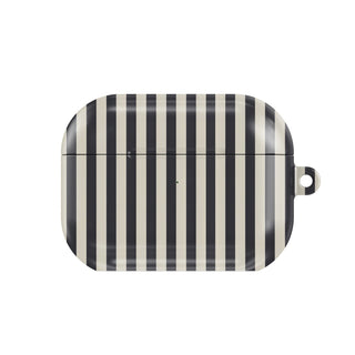 Black & Cream Stripe AirPods case — hard-shell earbuds cover, closed front view