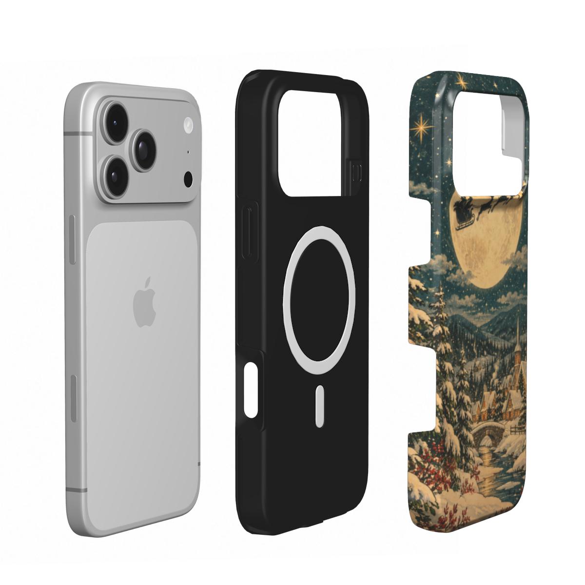 Christmas Eve Sleigh phone case — MagSafe iPhone case, shell and liner views