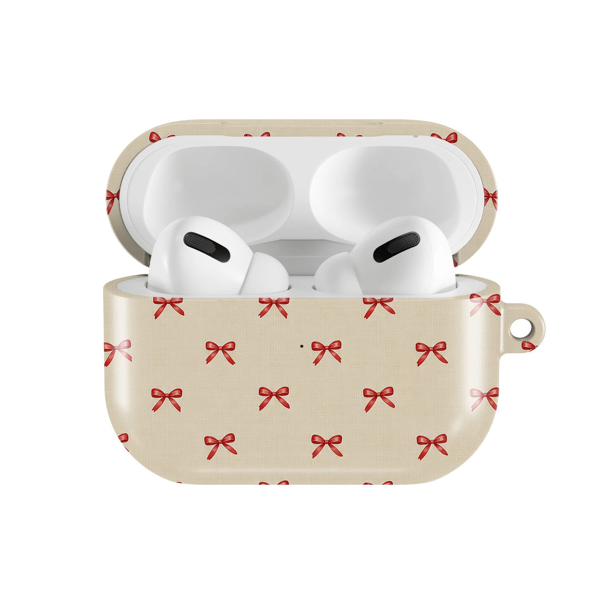 Tiny Red Bows AirPods case — open front view