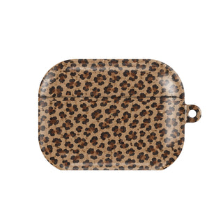 Classic Leopard AirPods case — classic leopard spots on warm caramel, closed front view