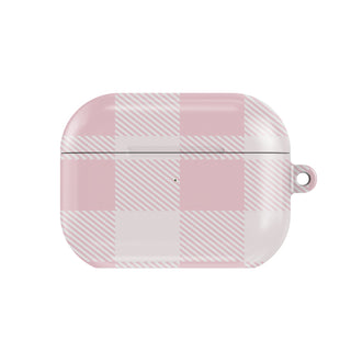 Blush Buffalo Check AirPods case — pink check, closed front view
