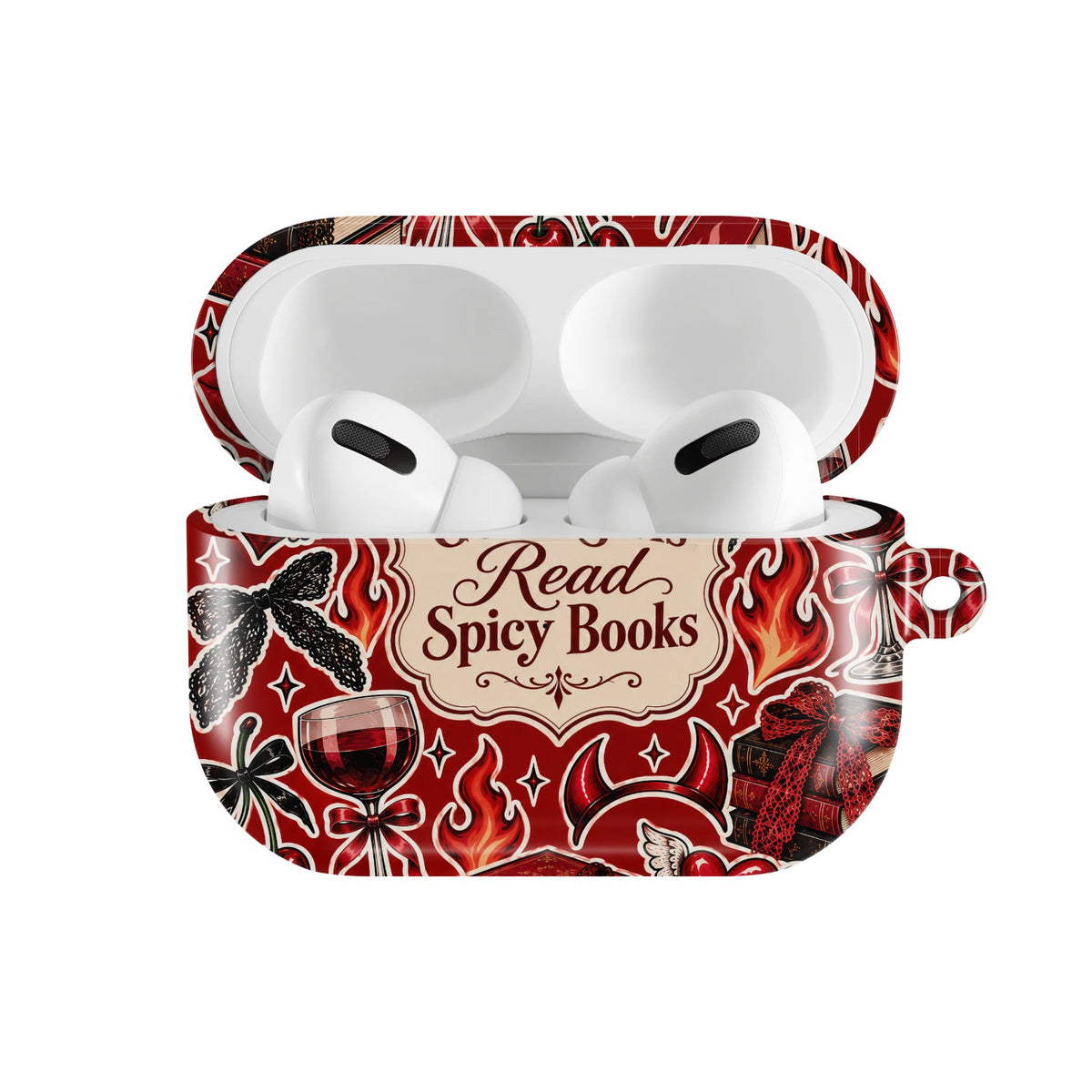 Good Girls Read Spicy Books AirPods case — open front view