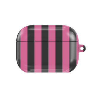 Pink & Black Stripe AirPods case — bold stripe, closed front view