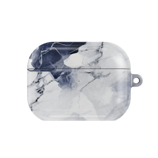 Navy Marble AirPods case — navy & white, closed front view