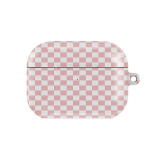Blush Check AirPods case — pink check, closed front view