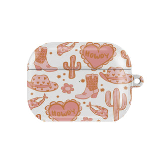 Howdy Western AirPods case — pink western, closed front view