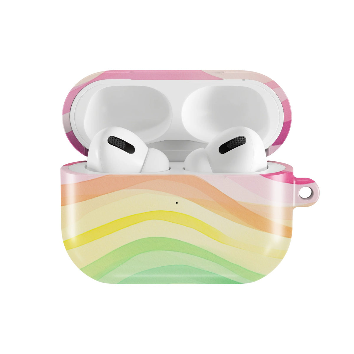 Rainbow Wave AirPods case — open front view