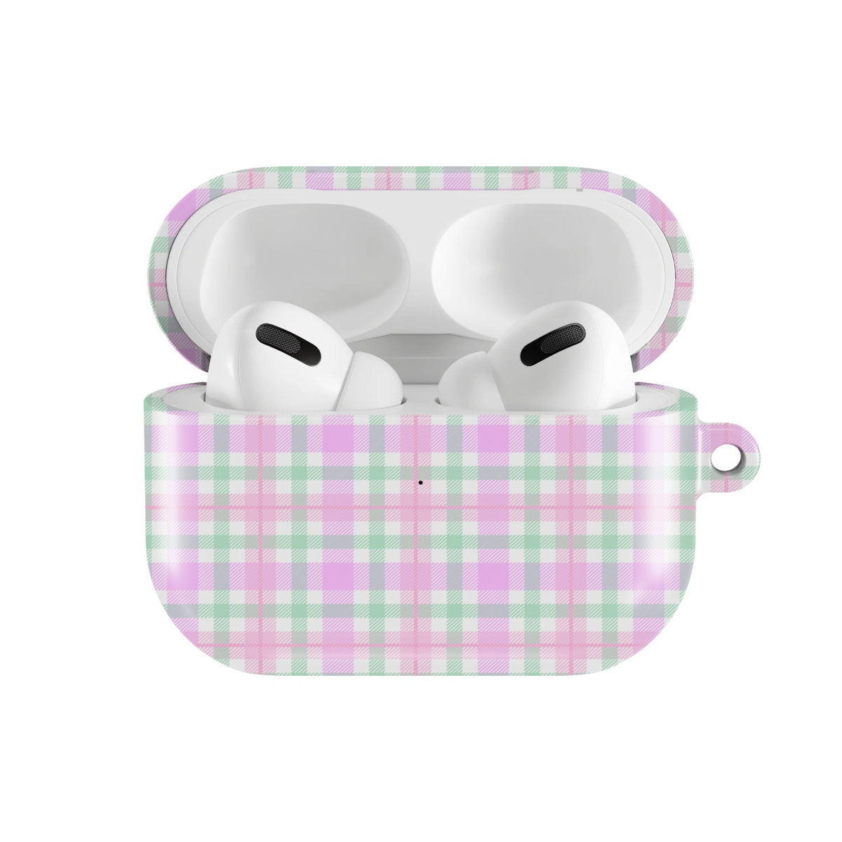 Pastel Gingham AirPods case — open front view