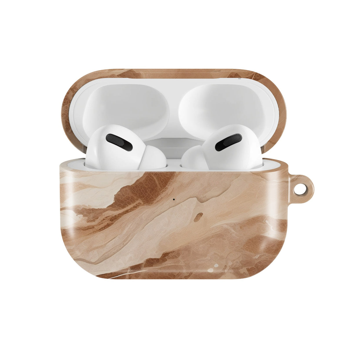 Caramel Marble AirPods case — open front view