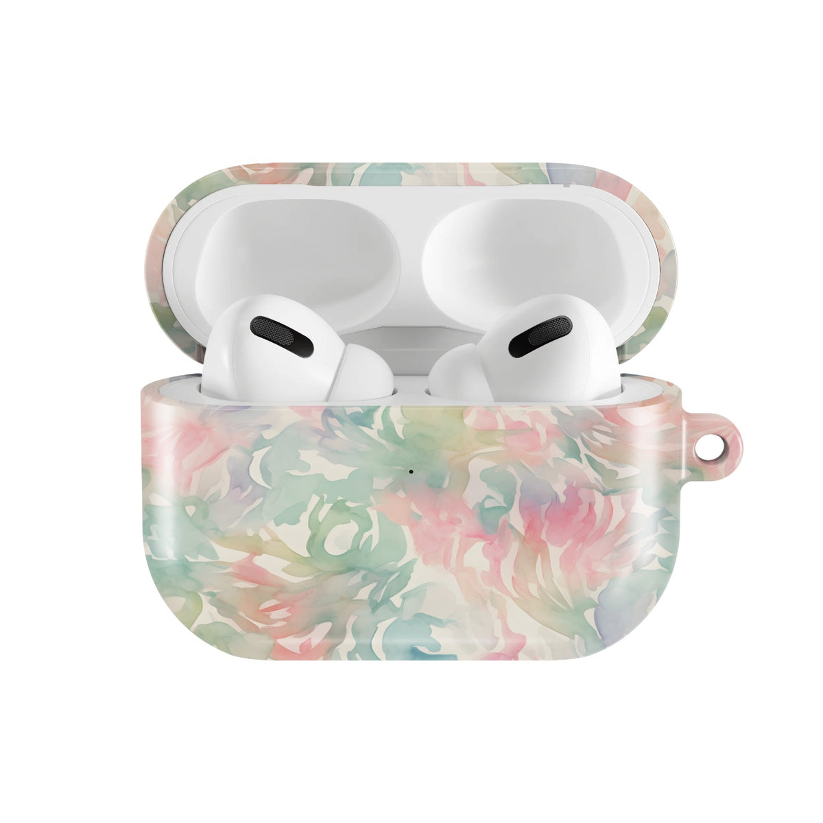 Watercolor Bloom AirPods case — open front view