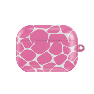 Pink Giraffe AirPods case — pink animal print, closed front view
