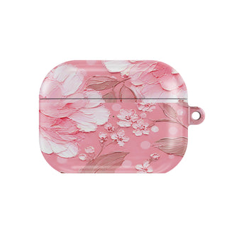 Pink Peony Polka Dot AirPods case — pink floral, closed front view