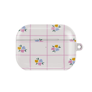 Ditsy Floral Check AirPods case — blush floral, closed front view