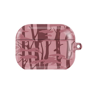 Pink Forest Camo AirPods case — pink camo, closed front view