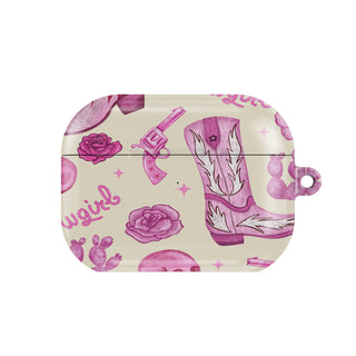 Pink Cowgirl AirPods case — hot pink western, closed front view
