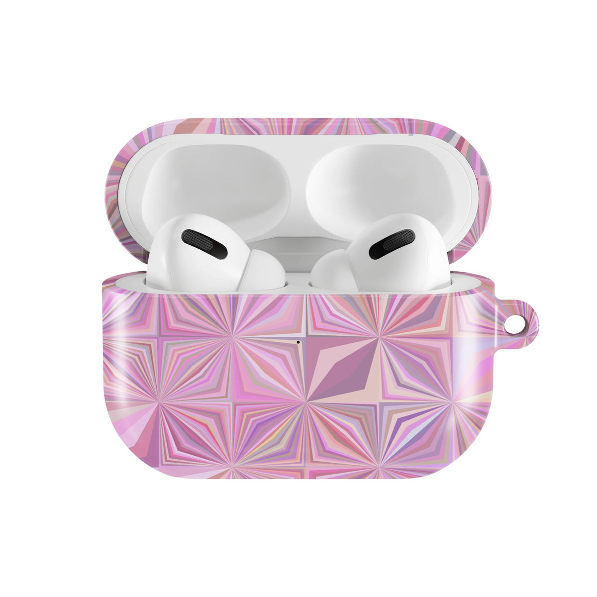 Pink Prism AirPods case — open front view
