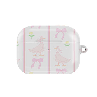 Ribbon Goose AirPods case — pink coquette, closed front view