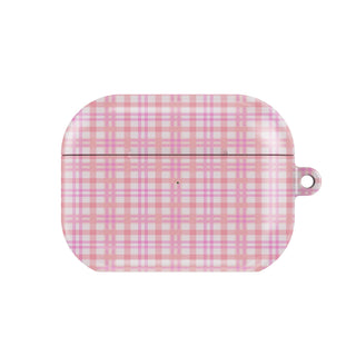 Pink Gingham AirPods case — pink check, closed front view