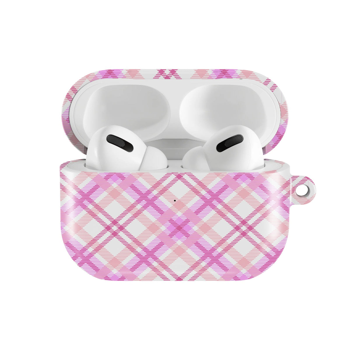 Rose Plaid AirPods case — open front view