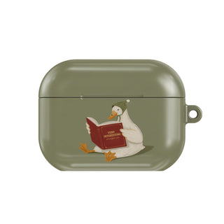 Reading Duck AirPods case — olive green, closed front view