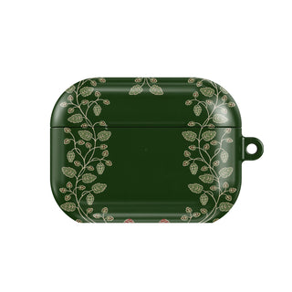 Hop Vine Wreath AirPods case — botanical, closed front view